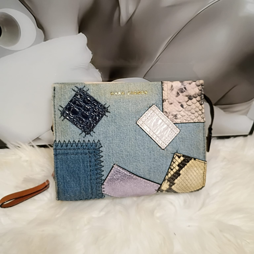 Marc Jacobs Blue Patchwork Clutch With Mixed Text… - image 1